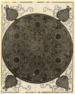 Knoten mit sieben ringförmigen Geflechten, schwarzer Mittelscheibe und vier herzförmigen Eckstücken