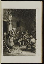 Bauern unter einer Laube neben einem Gasthof sitzend