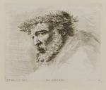 Kopf eines alten bärtigen Mannes mit Lorbeerkranz, nach links gewandt