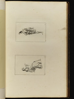 Oben: Stehender Mann in Rückansicht, die linke Hand in die Hüfte gestemmt; unten: Sitzende Frau mit erhobenem Arm