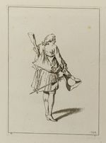 Soldat mit Gewehr unter dem linken Arm und Hut in der rechten Hand