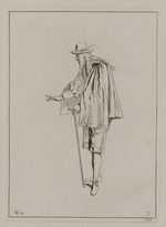 Mann mit langen Haaren und Stock im Profil nach links