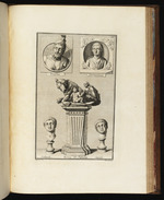 Romulus und Remus mit der Wölfin, umringt von zwei Brustbildern ud zwei Büsten